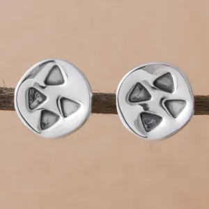 Triangles on 925 Sterling Silver Button Earrings from Peru - Modern Triangles | NOVICA