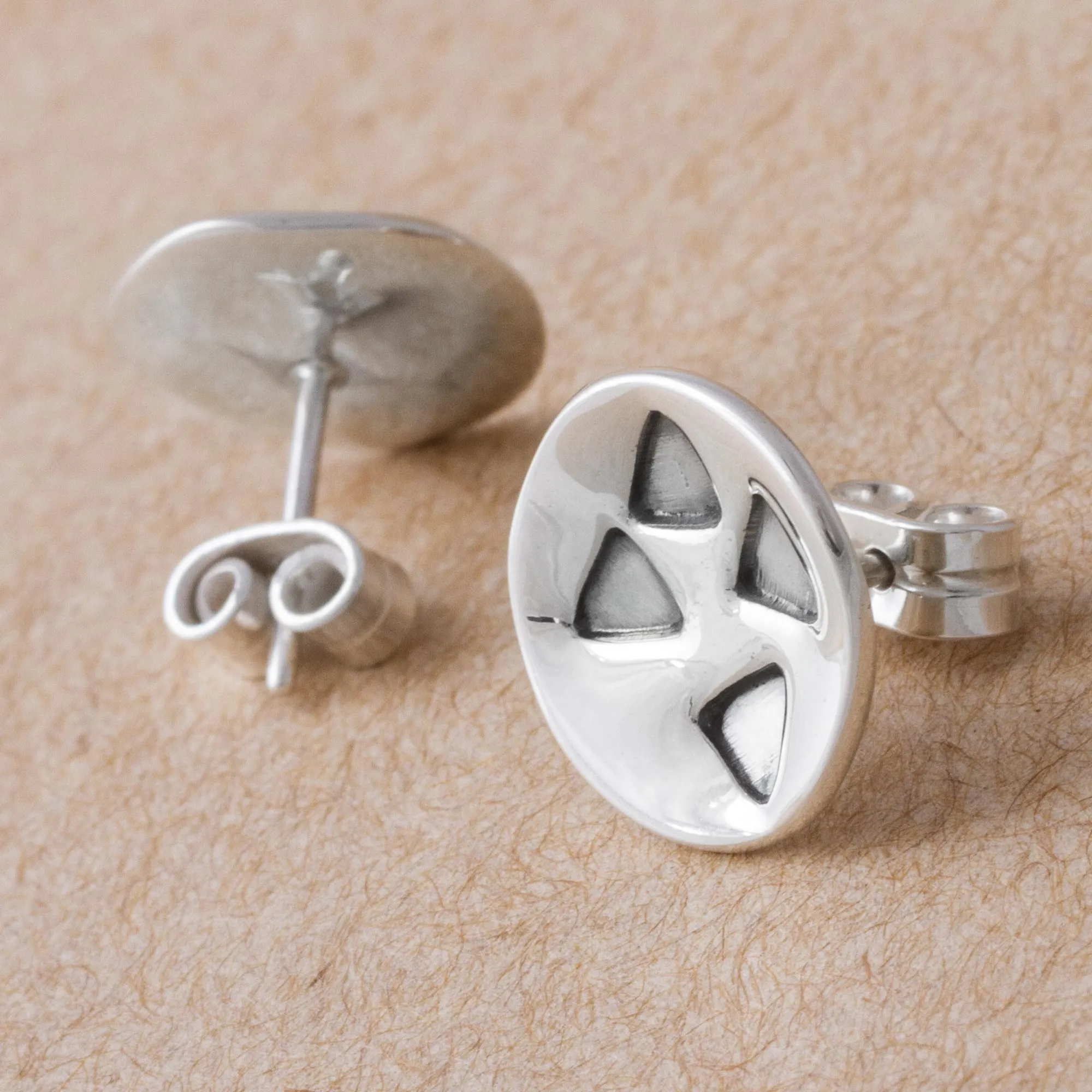 Triangles on 925 Sterling Silver Button Earrings from Peru - Modern Triangles | NOVICA