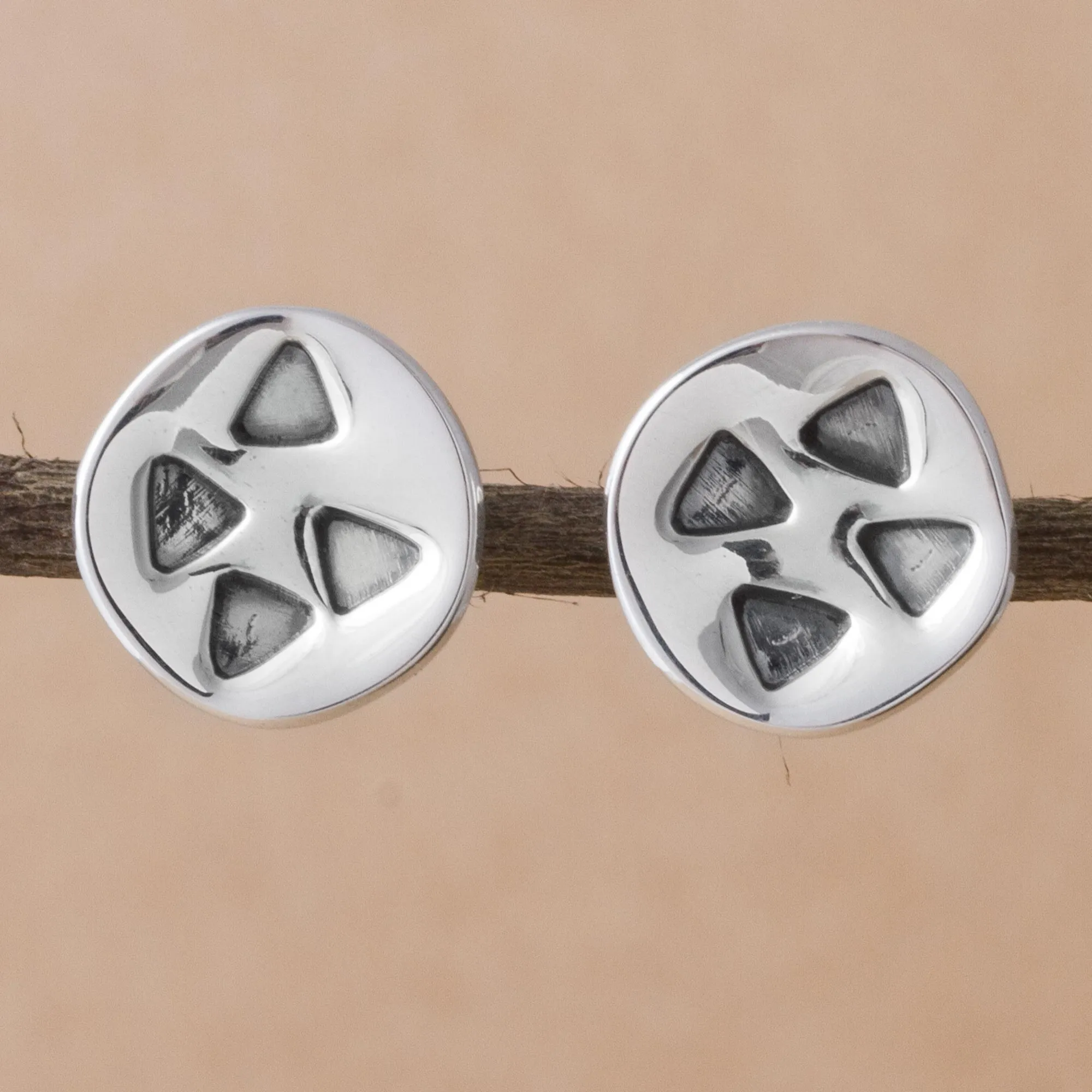 Triangles on 925 Sterling Silver Button Earrings from Peru - Modern Triangles | NOVICA