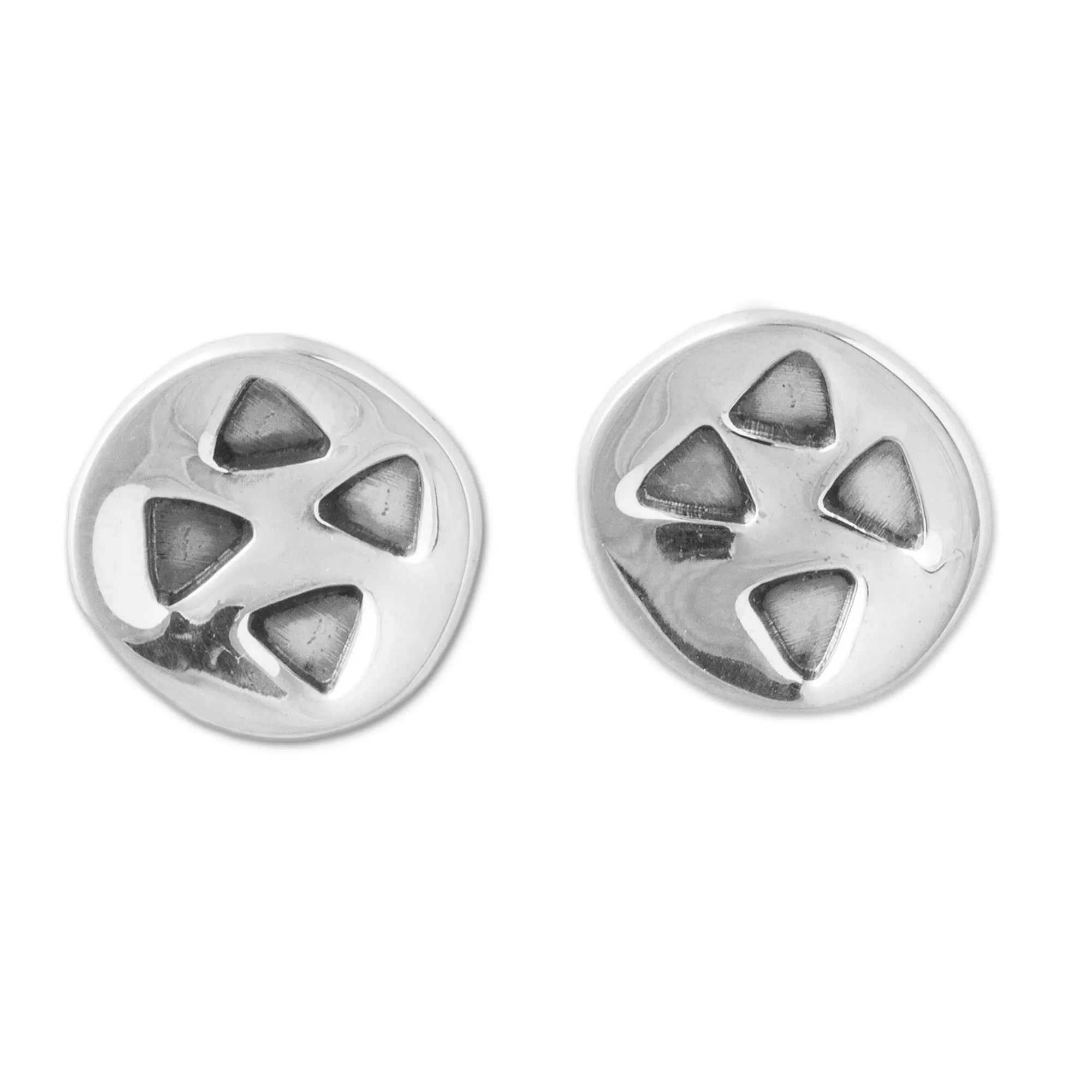 Triangles on 925 Sterling Silver Button Earrings from Peru - Modern Triangles | NOVICA