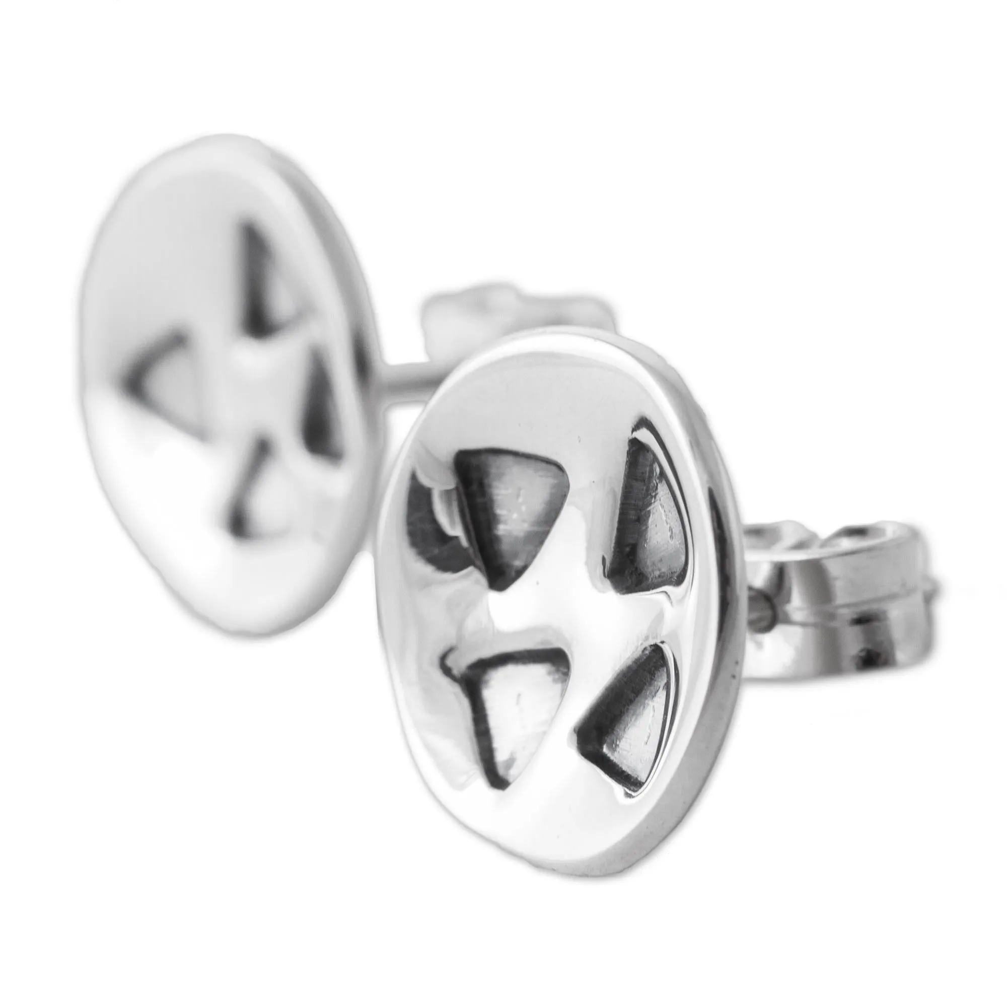 Triangles on 925 Sterling Silver Button Earrings from Peru - Modern Triangles | NOVICA