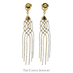 Two Tone Beaded Dangle Earrings in 10k Yellow & White Gold Butterfly Pushbacks