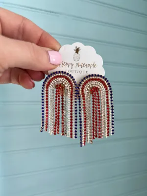 USA Rhinestone Arch Dangle Earrings