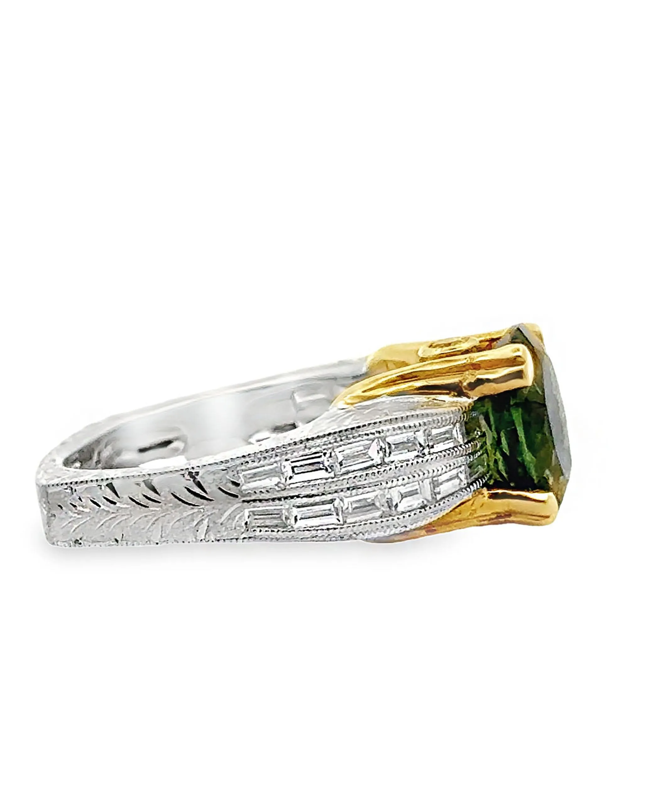 Vintage Kirk Kara Ring with Diamonds and Green Tourmaline