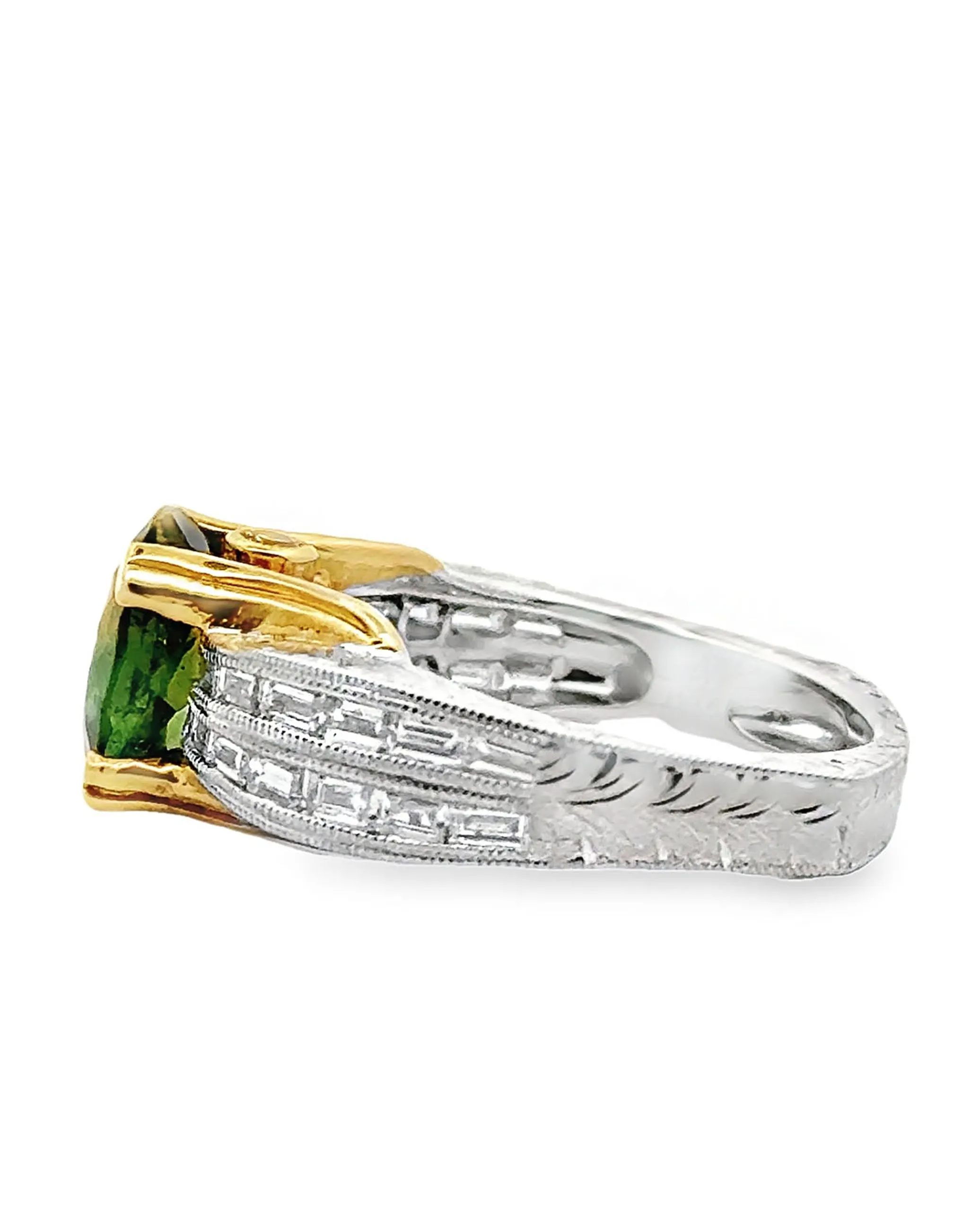 Vintage Kirk Kara Ring with Diamonds and Green Tourmaline
