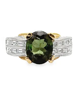 Vintage Kirk Kara Ring with Diamonds and Green Tourmaline