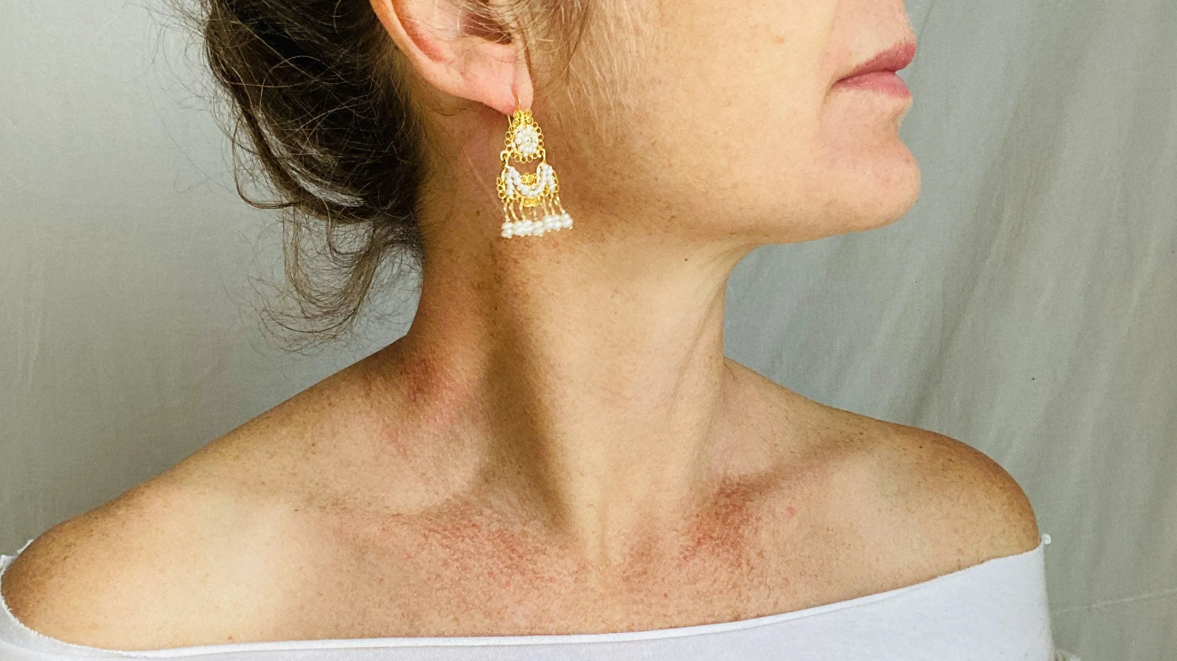 Vintage Oaxacan Gold Filigree Earrings with Pearls. 10k. Mexico. Frida Kahlo. 0048