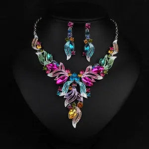 Wholesale colorful wedding, dress Crystal Necklace earrings set JDC-ST-Qianm005