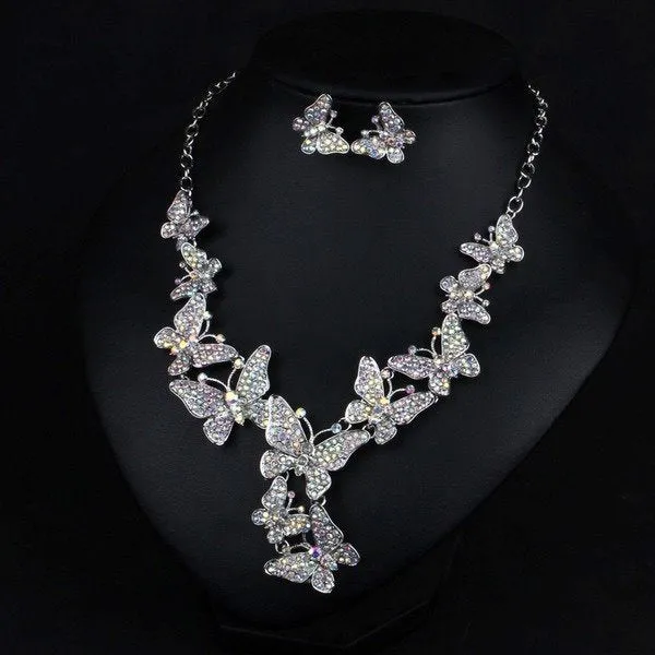 Wholesale colorful wedding, dress Crystal Necklace earrings set MOQ≥2 JDC-ST-Qianm003