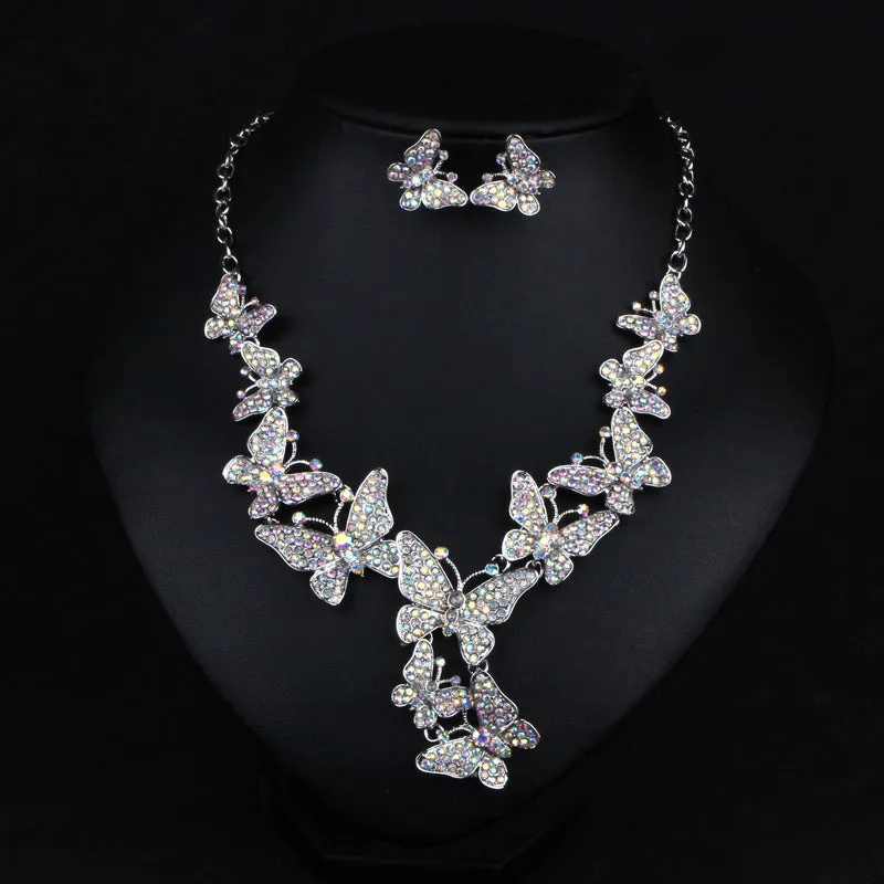 Wholesale colorful wedding, dress Crystal Necklace earrings set MOQ≥2 JDC-ST-Qianm003