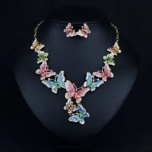 Wholesale colorful wedding, dress Crystal Necklace earrings set MOQ≥2 JDC-ST-Qianm003