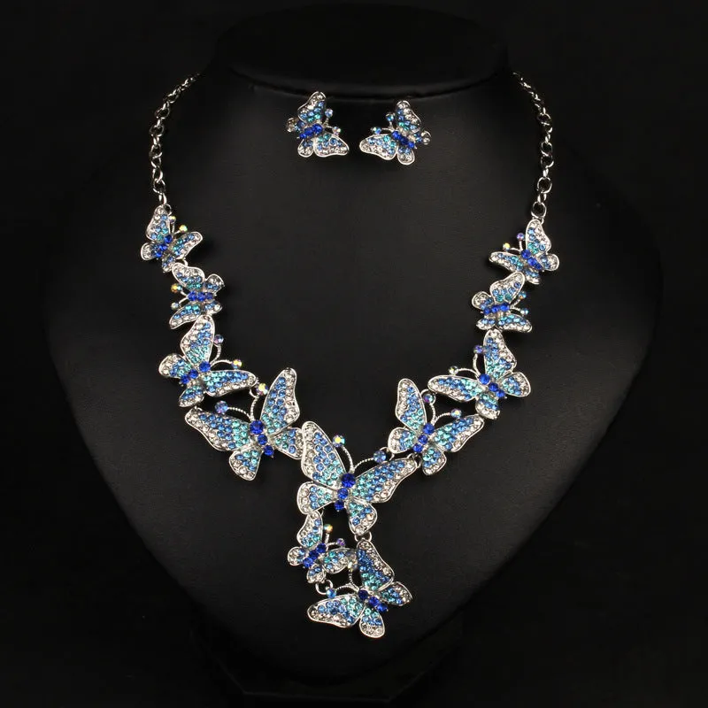 Wholesale colorful wedding, dress Crystal Necklace earrings set MOQ≥2 JDC-ST-Qianm003