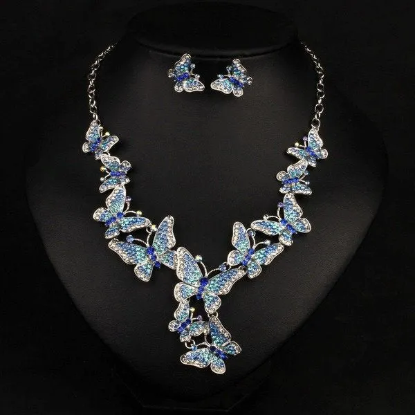 Wholesale colorful wedding, dress Crystal Necklace earrings set MOQ≥2 JDC-ST-Qianm003