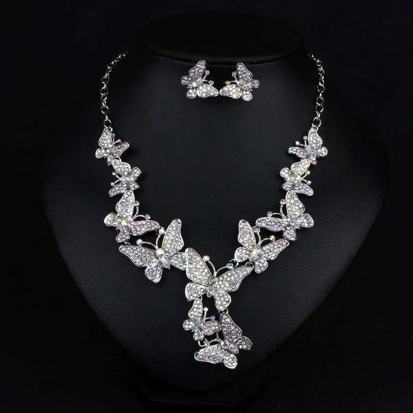 Wholesale colorful wedding, dress Crystal Necklace earrings set MOQ≥2 JDC-ST-Qianm003