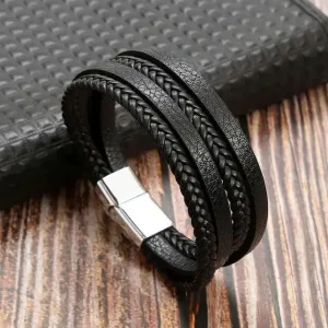Wrap Bracelet Leather Mens Stack Twisted Braid
