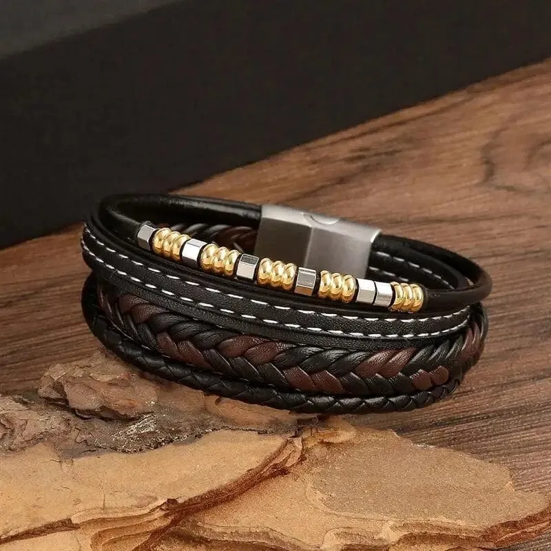 Wrap Bracelet Leather Mens Stack Twisted Braid