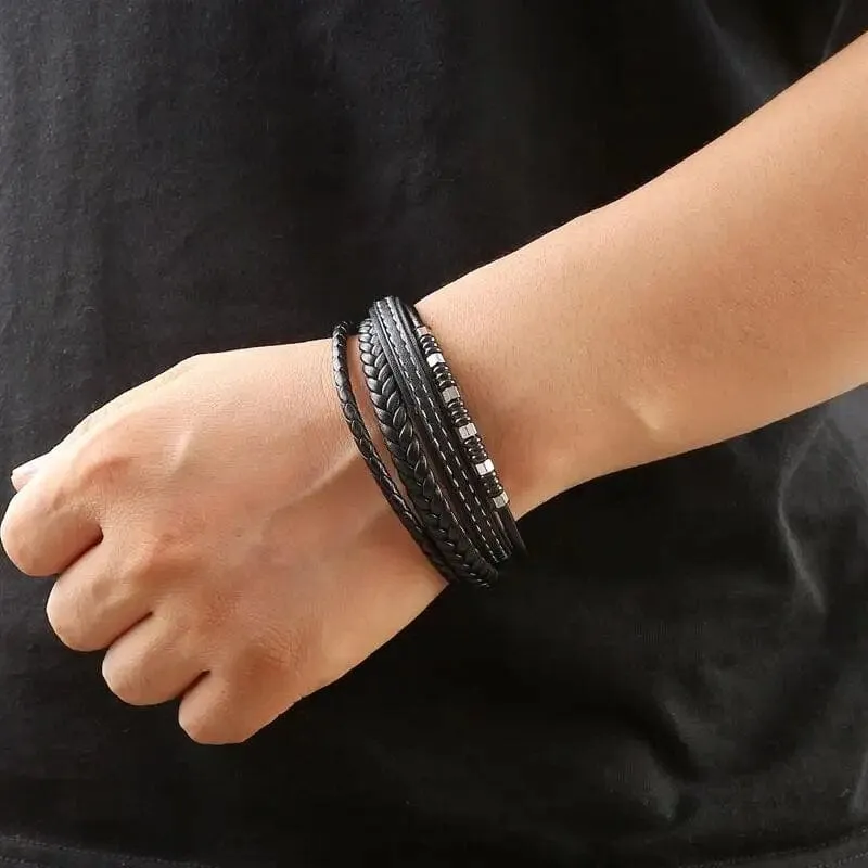 Wrap Bracelet Leather Mens Stack Twisted Braid