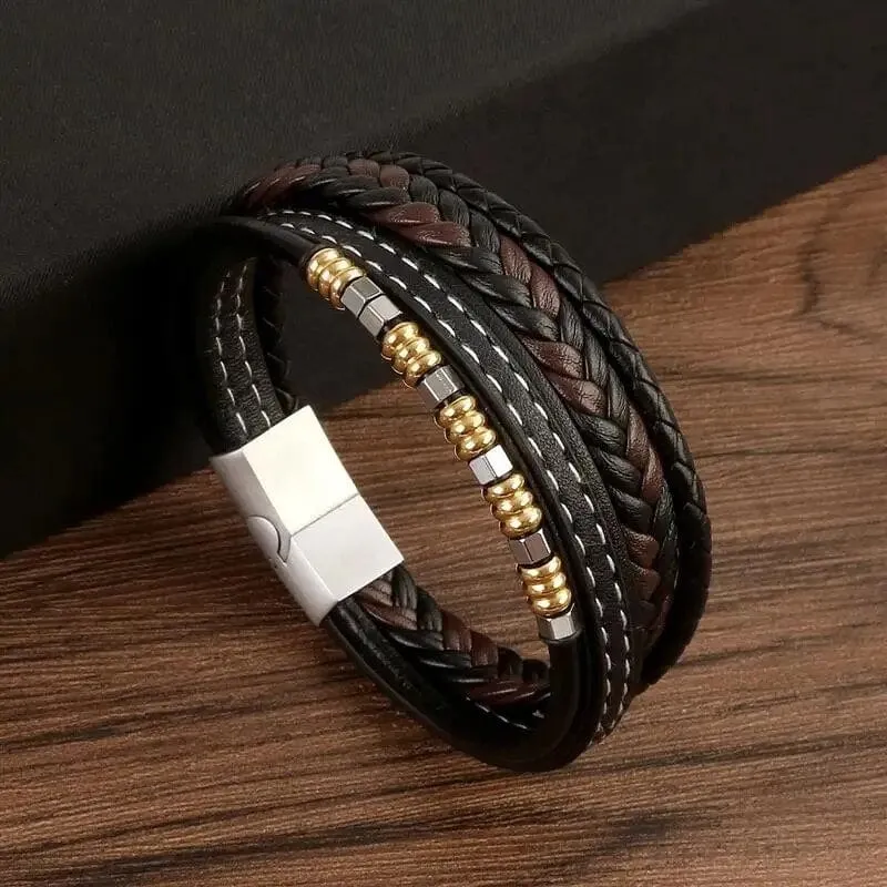 Wrap Bracelet Leather Mens Stack Twisted Braid