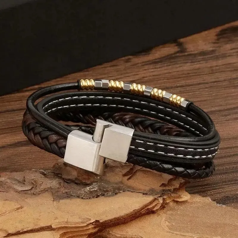 Wrap Bracelet Leather Mens Stack Twisted Braid