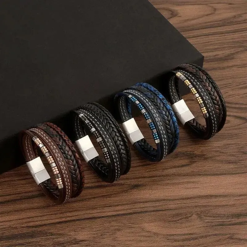 Wrap Bracelet Leather Mens Stack Twisted Braid
